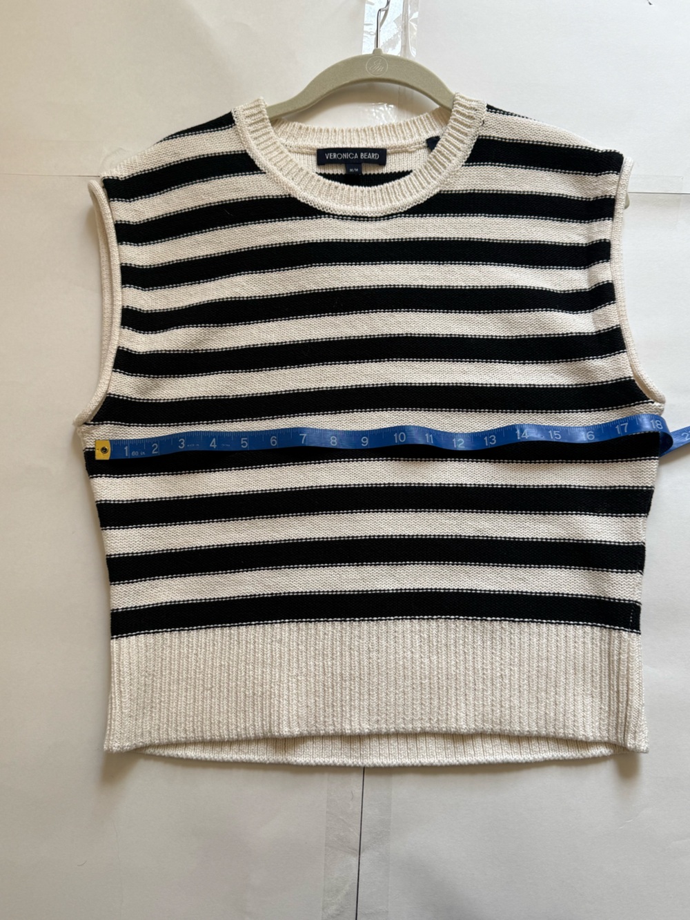 Veronica Beard Black and Off White Striped Sleeveless Crew Sweater - Picture 7 of 7